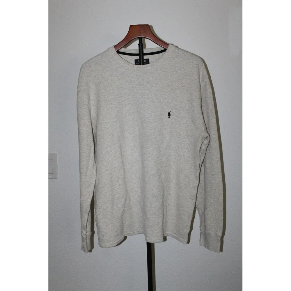 Polo Ralph Lauren Mens XL Waffle Knit Thermal Long Sleeve Shirt Oatmeal Grey